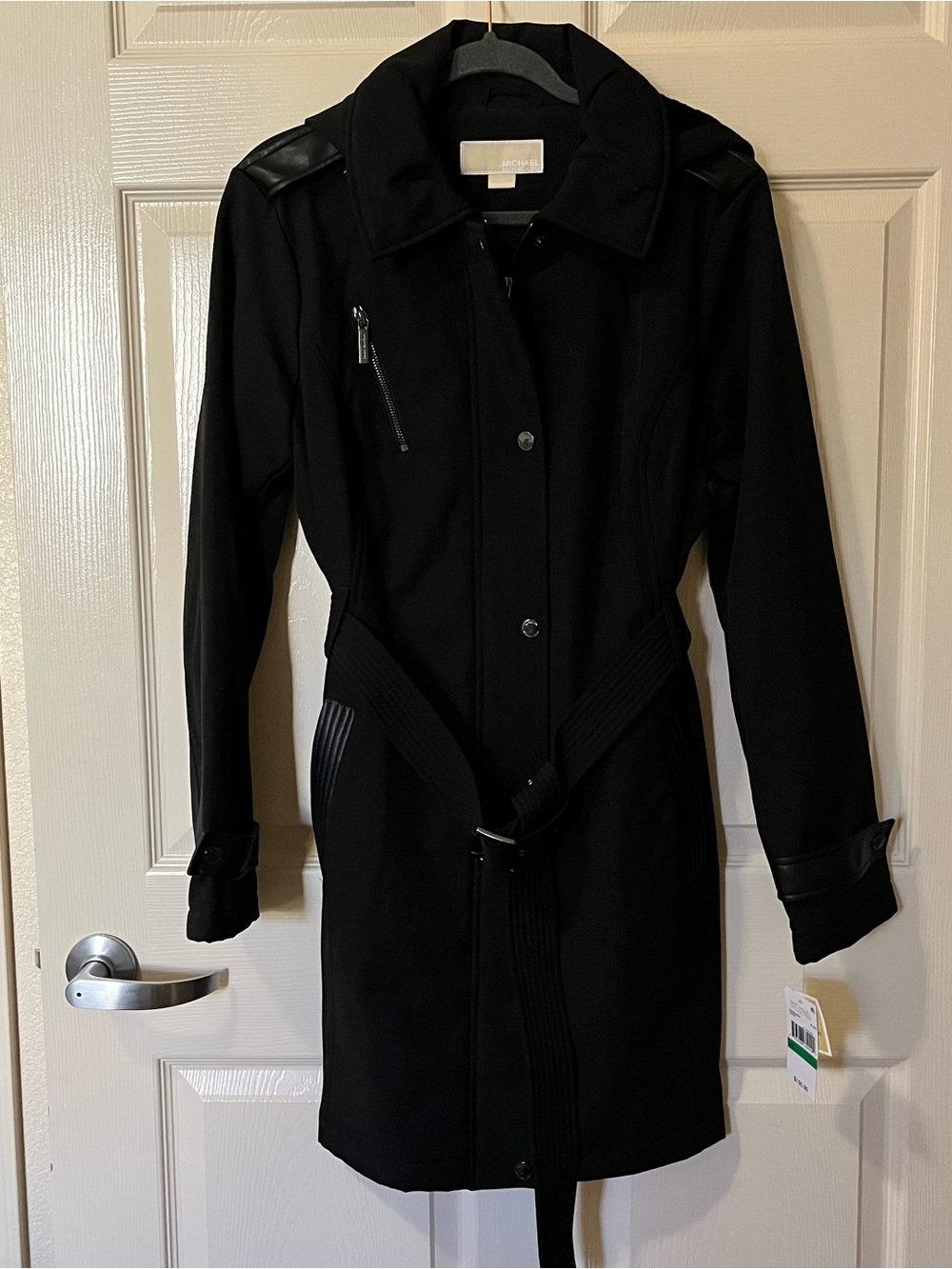 MICHAEL Michael Kors Black Long Trench Coat with Belt